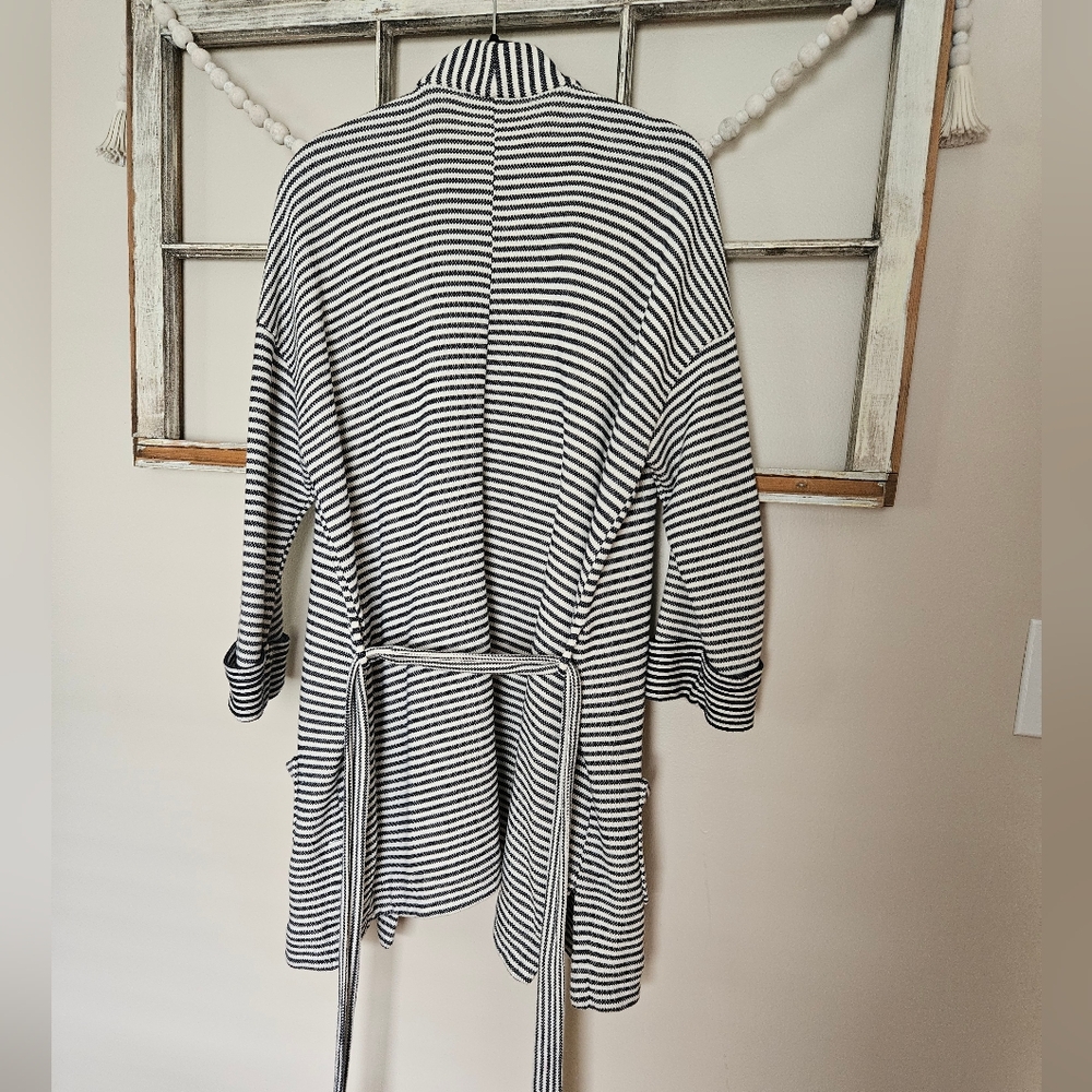 LOFT Navy and White Striped Cardigan Women's Large - Picture 2 of 5
